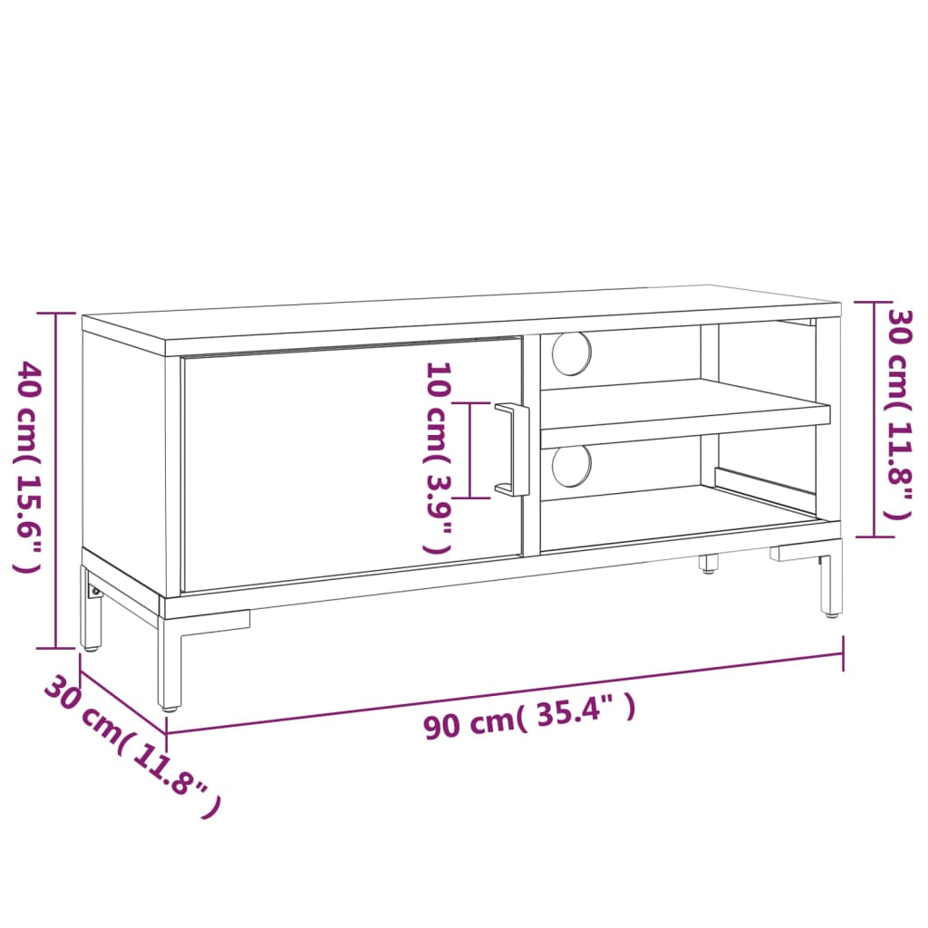 TV-Schrank Braun 90x30x40 cm Massivholz Kiefer Recycelt