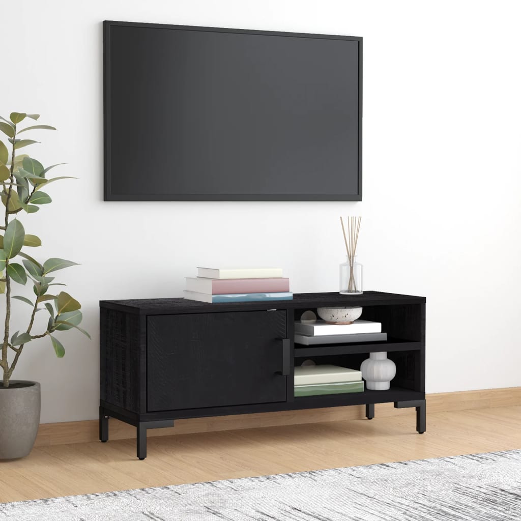 TV-Schrank Schwarz 90x30x40 cm Massivholz Kiefer Recycelt