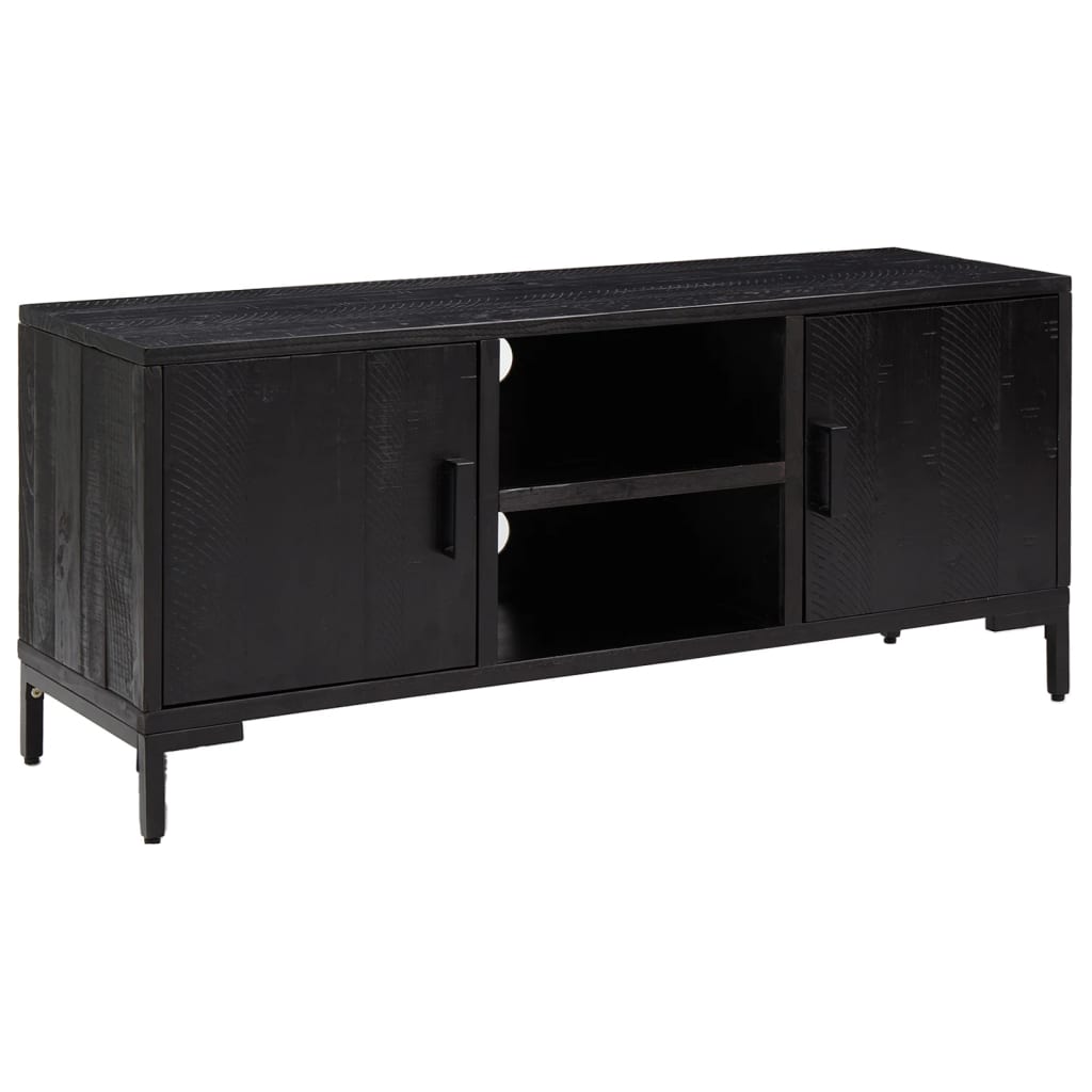 TV-Schrank Schwarz 110x35x48 cm Massivholz Kiefer Recycelt