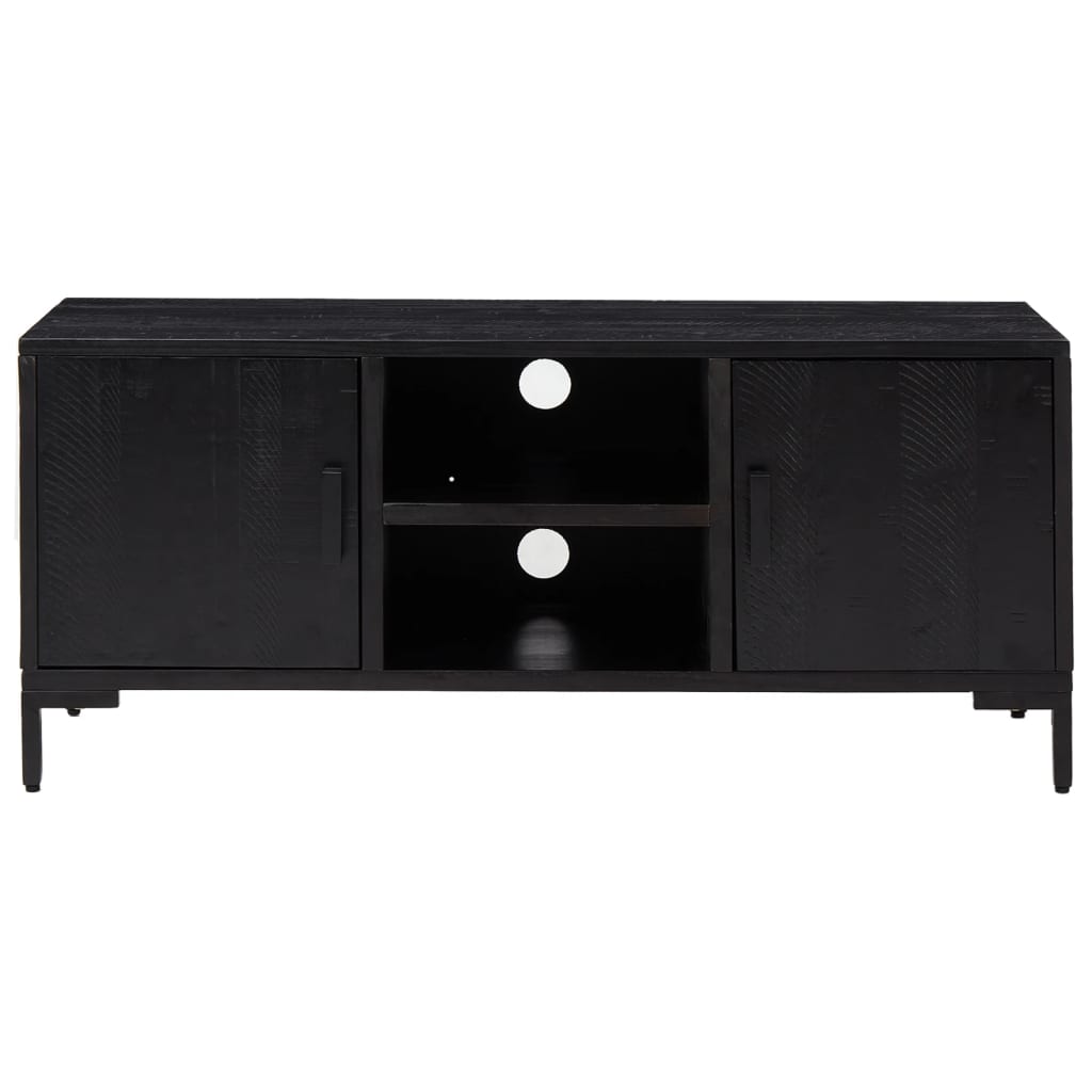 TV-Schrank Schwarz 110x35x48 cm Massivholz Kiefer Recycelt
