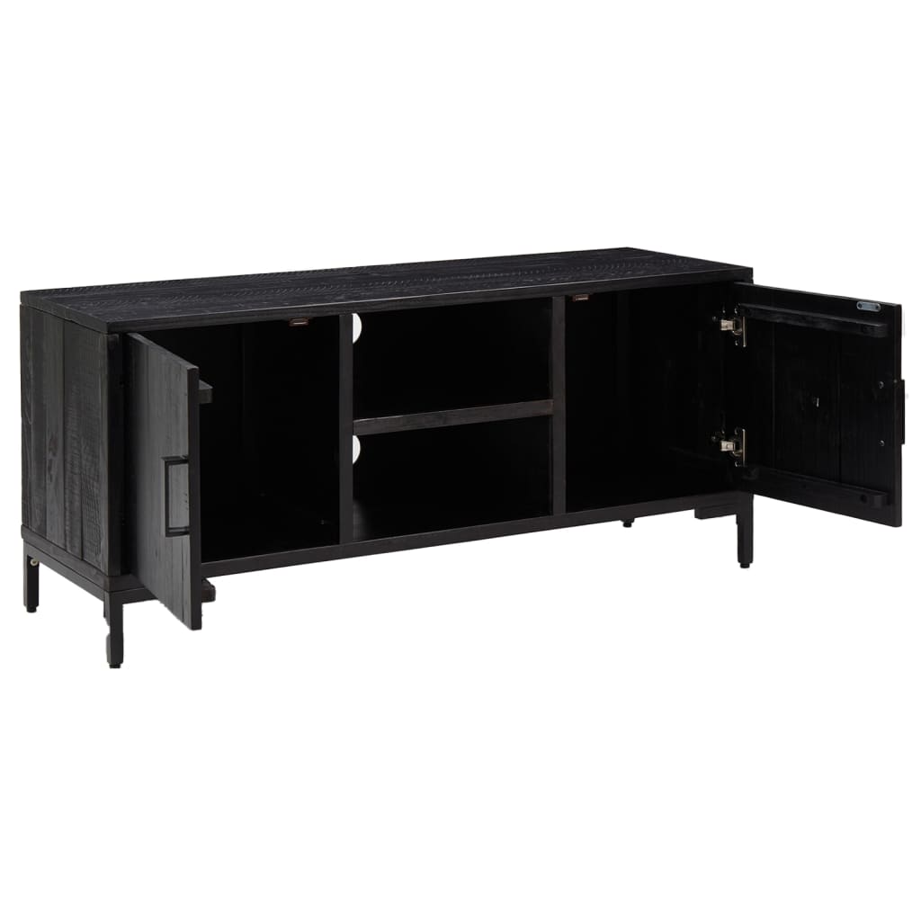 TV-Schrank Schwarz 110x35x48 cm Massivholz Kiefer Recycelt