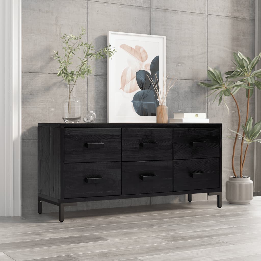 Bank Stauraum Schwarz 110x30x45 cm Massivholz Kiefer Recycelt