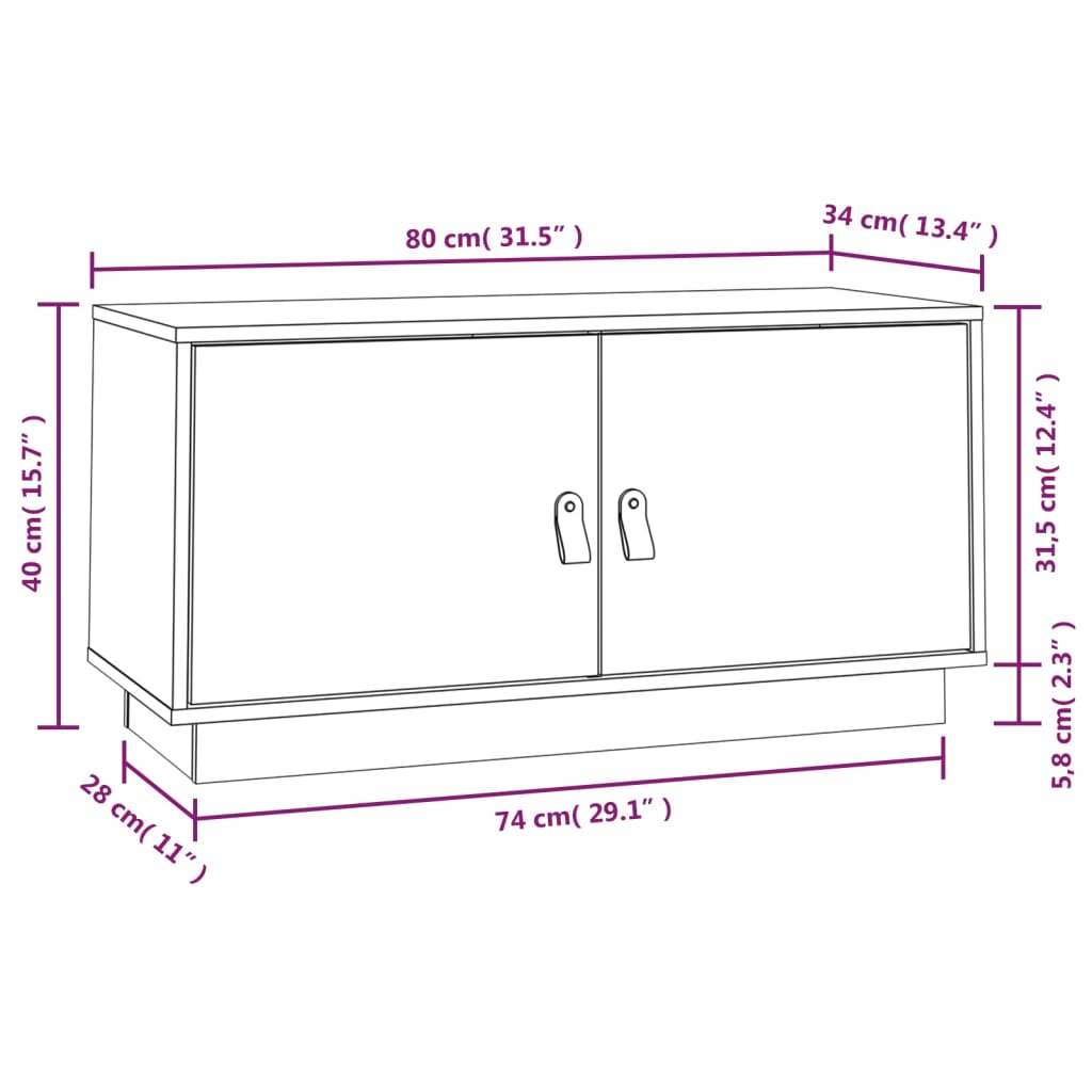 TV-Schrank Schwarz 80x34x40 cm Massivholz Kiefer