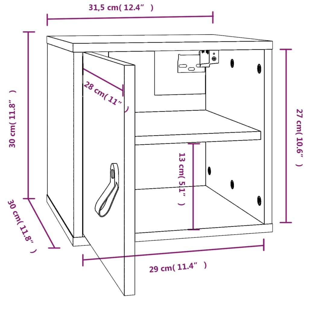 Wandschrank Weiß 31,5x30x30 cm Massivholz Kiefer