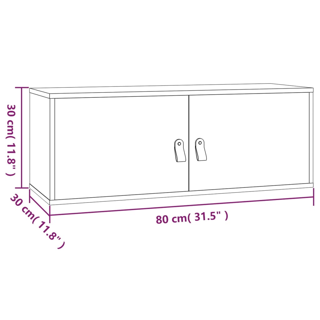 Wandschrank Grau 80x30x30 cm Massivholz Kiefer