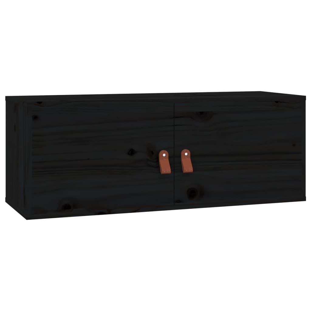 Wandschrank Schwarz 80x30x30 cm Massivholz Kiefer