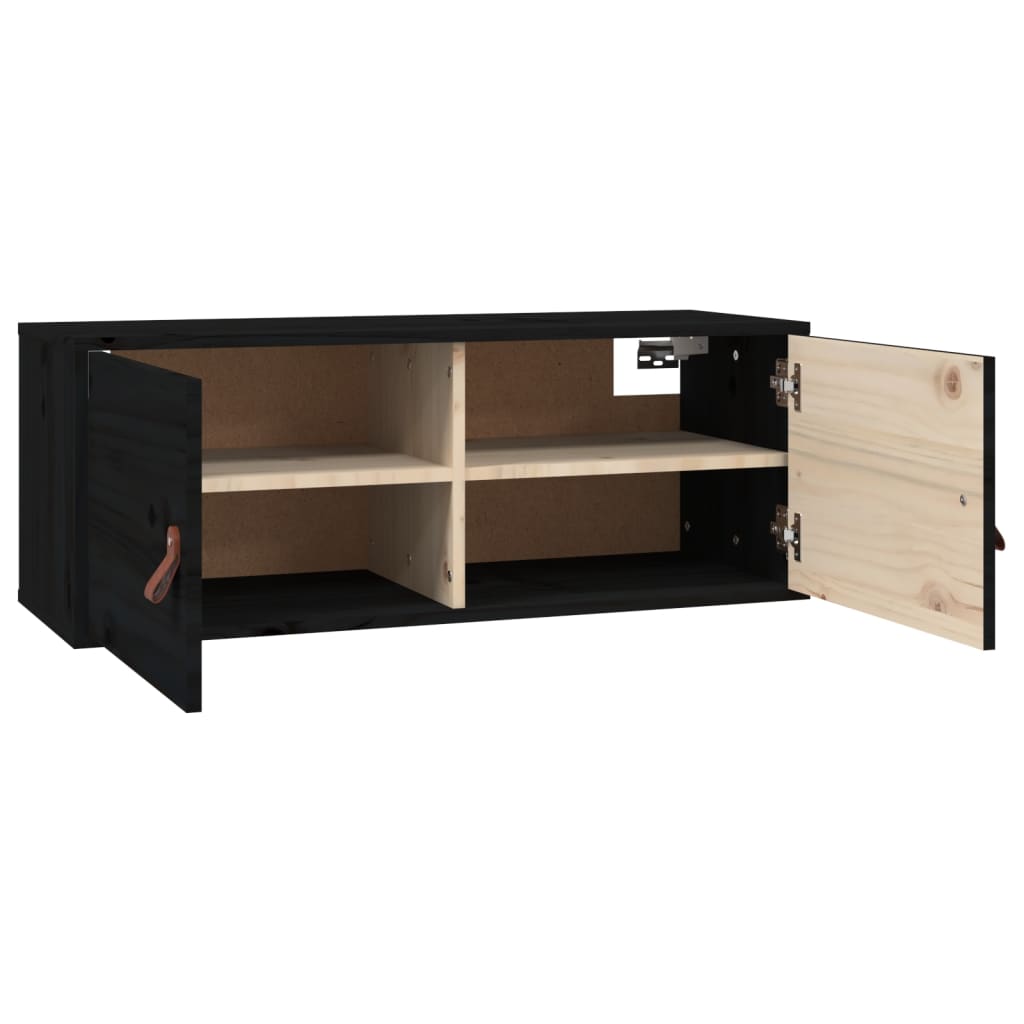 Wandschrank Schwarz 80x30x30 cm Massivholz Kiefer