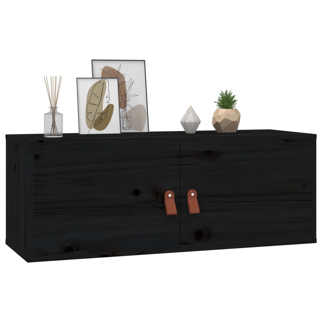 Wandschrank Schwarz 80x30x30 cm Massivholz Kiefer