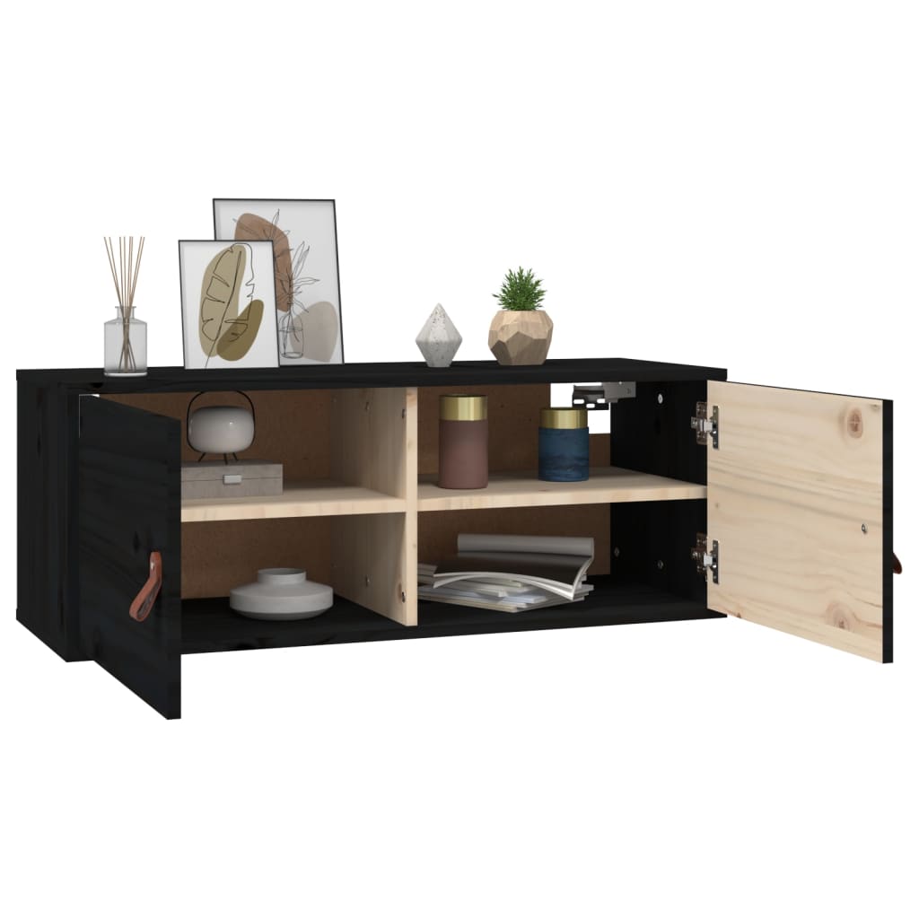 Wandschrank Schwarz 80x30x30 cm Massivholz Kiefer