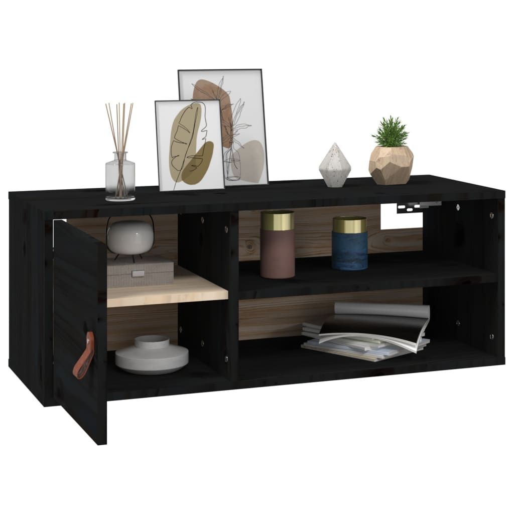 Wandschrank Schwarz 80x30x30 cm Massivholz Kiefer