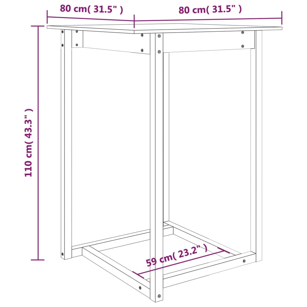 Bartisch Schwarz 80x80x110 cm Massivholz Kiefer