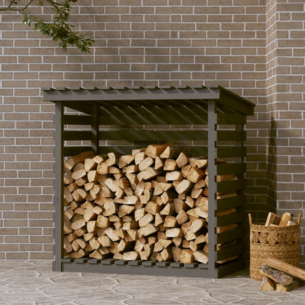 Kaminholzregal Grau 108x73x108 cm Massivholz Kiefer