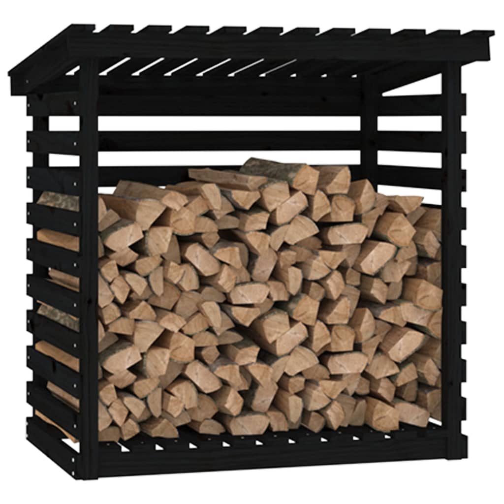 Kaminholzregal Schwarz 108x73x108 cm Massivholz Kiefer