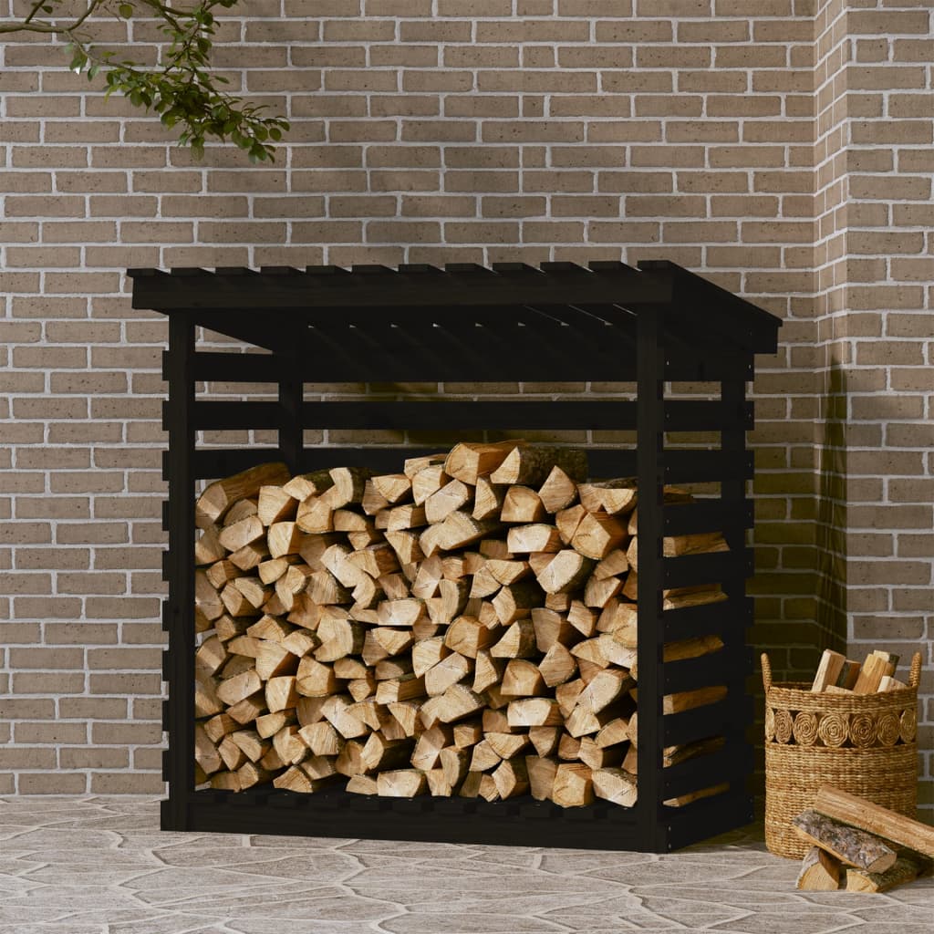 Kaminholzregal Schwarz 108x73x108 cm Massivholz Kiefer