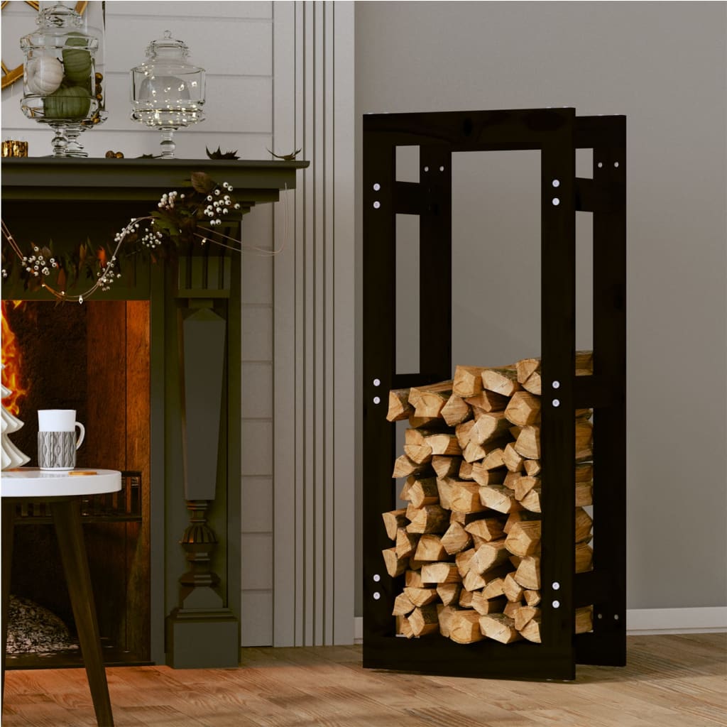 Kaminholzregal Schwarz 41x25x100 cm Massivholz Kiefer