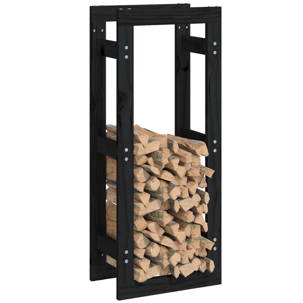 Kaminholzregal Schwarz 41x25x100 cm Massivholz Kiefer
