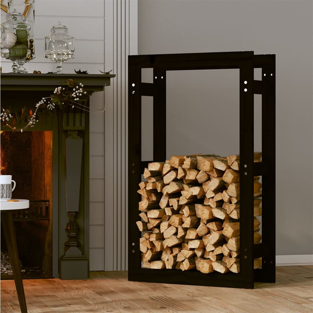 Kaminholzregal Schwarz 60x25x100 cm Massivholz Kiefer