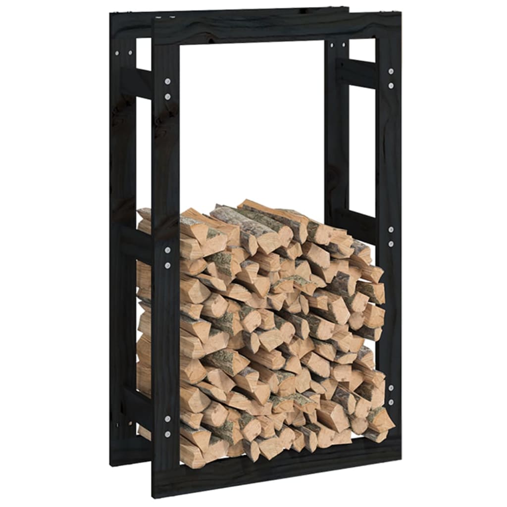 Kaminholzregal Schwarz 60x25x100 cm Massivholz Kiefer