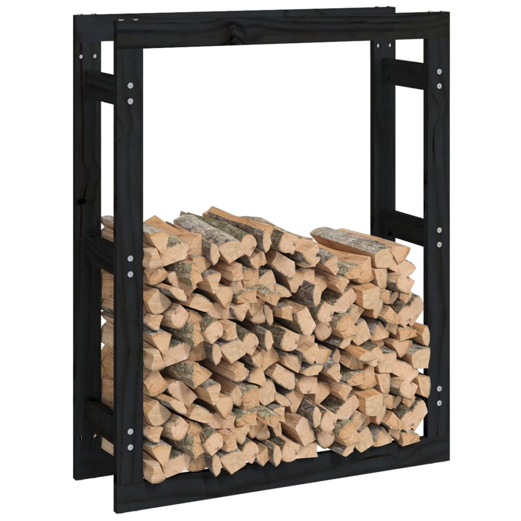 Kaminholzregal Schwarz 80x25x100 cm Massivholz Kiefer