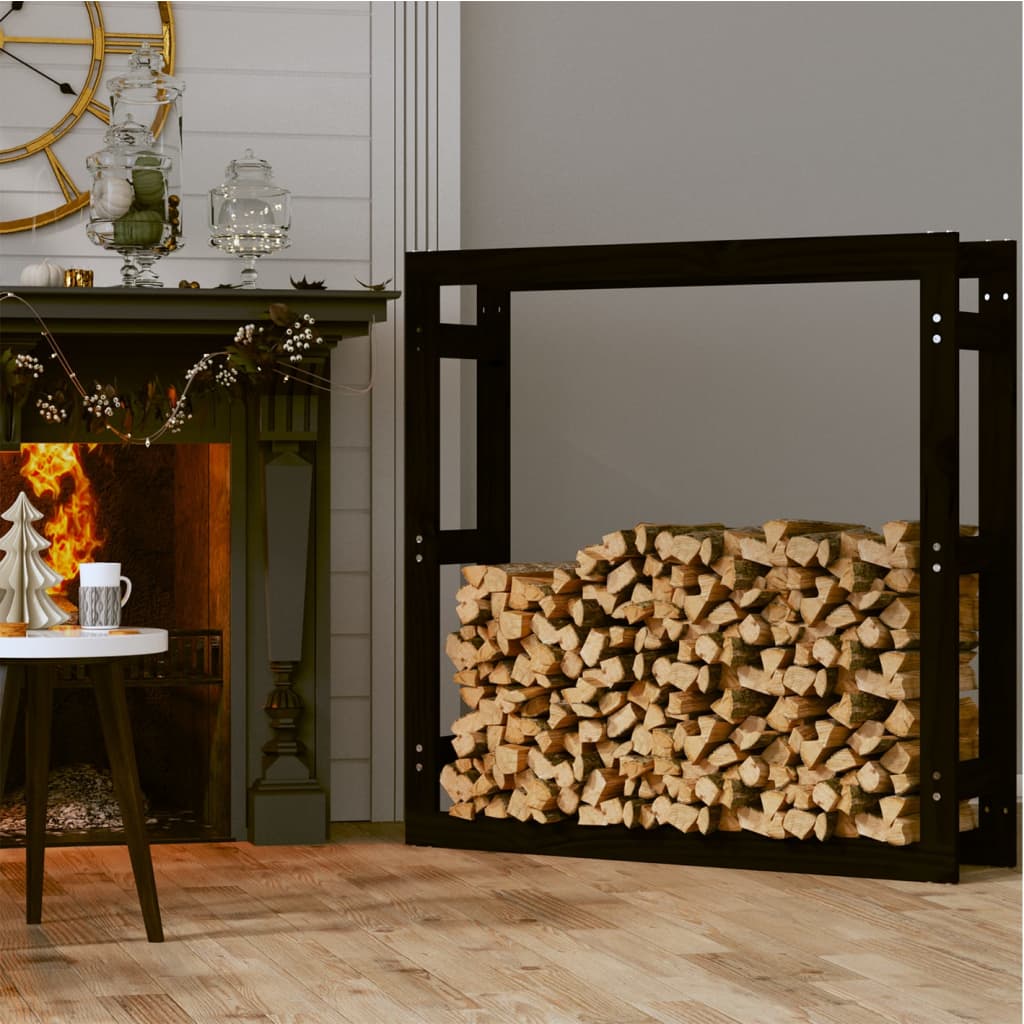 Kaminholzregal Schwarz 100x25x100 cm Massivholz Kiefer