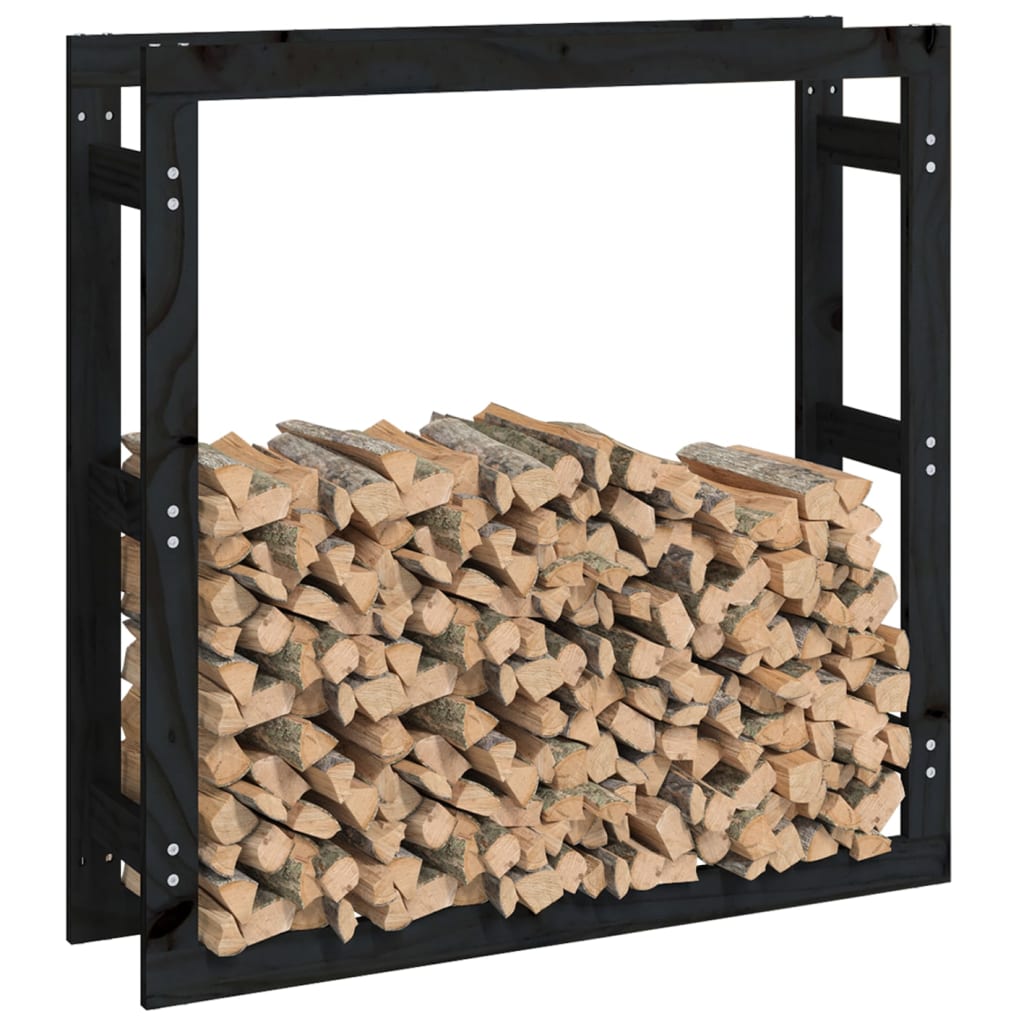 Kaminholzregal Schwarz 100x25x100 cm Massivholz Kiefer