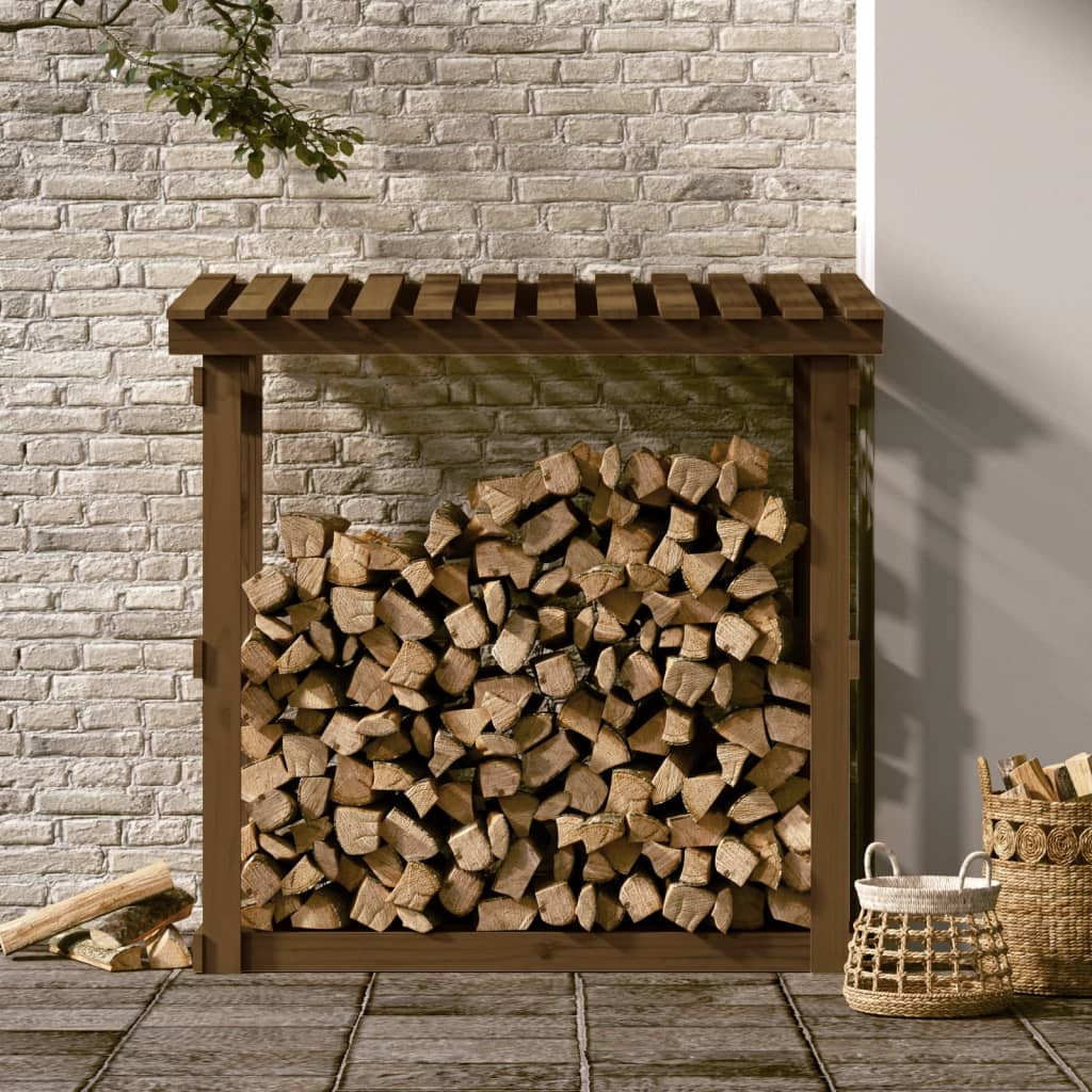 Kaminholzregal Honigbraun 108x64,5x109 cm Massivholz Kiefer