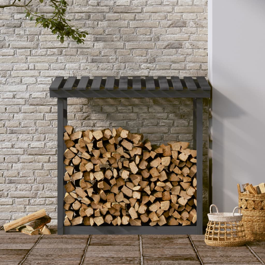Kaminholzregal Grau 108x64,5x110 cm Massivholz Kiefer