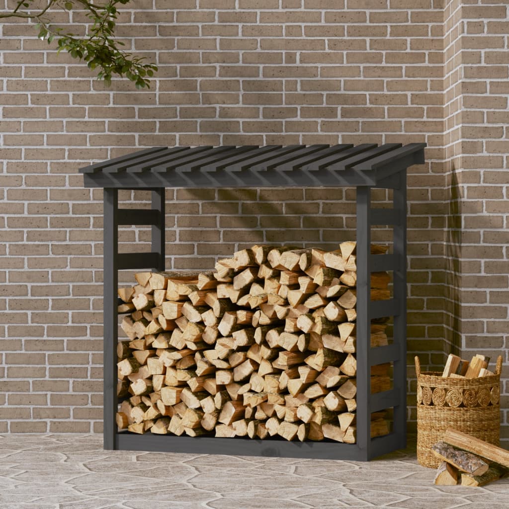 Kaminholzregal Grau 108x64,5x110 cm Massivholz Kiefer