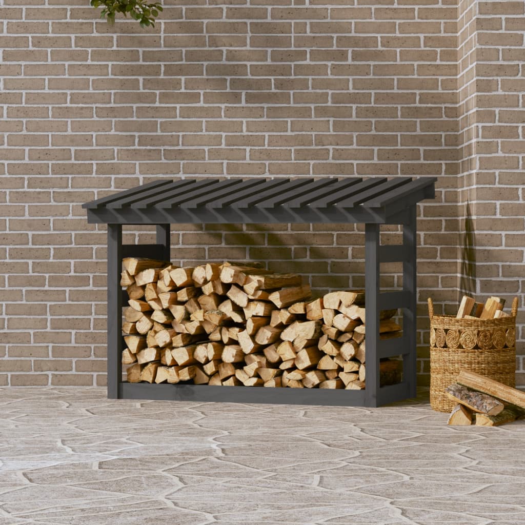 Kaminholzregal Grau 108x64,5x78 cm Massivholz Kiefer