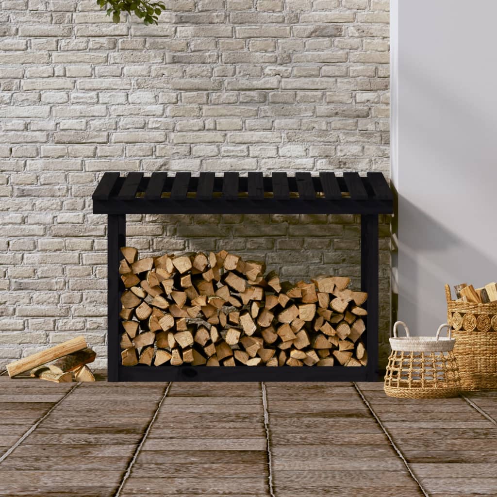 Kaminholzregal Schwarz 108x64,5x78 cm Massivholz Kiefer