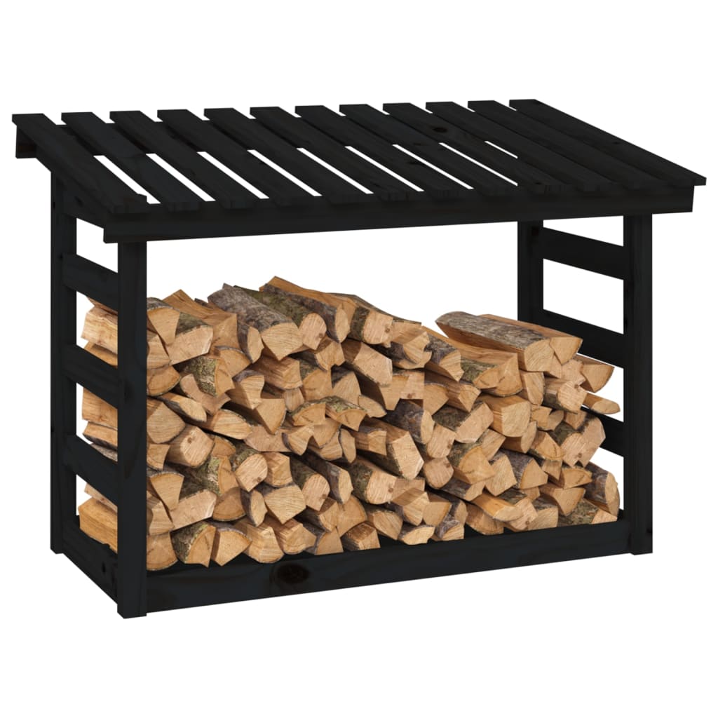 Kaminholzregal Schwarz 108x64,5x78 cm Massivholz Kiefer