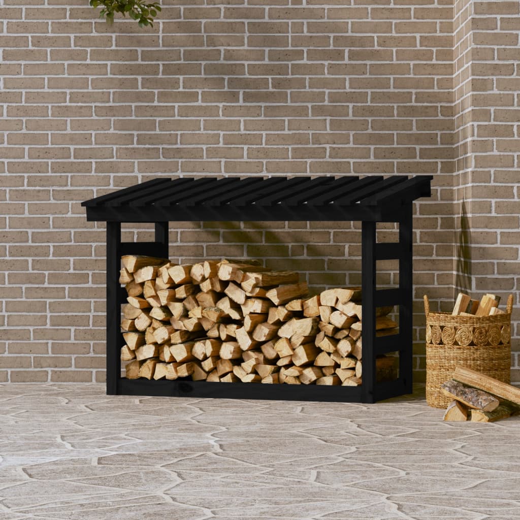 Kaminholzregal Schwarz 108x64,5x78 cm Massivholz Kiefer