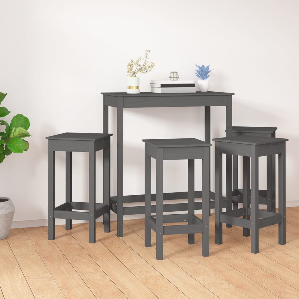 5-tlg. Bar-Set Grau Massivholz Kiefer
