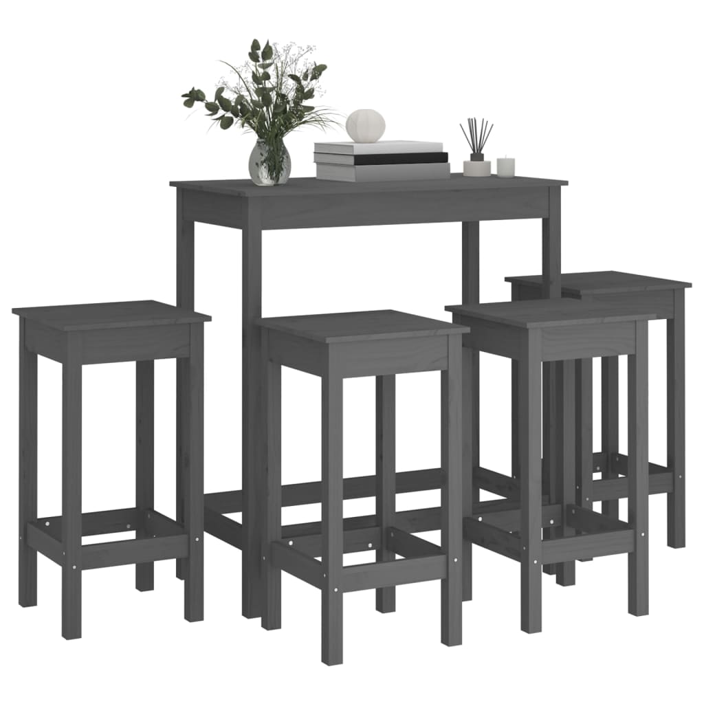 5-tlg. Bar-Set Grau Massivholz Kiefer