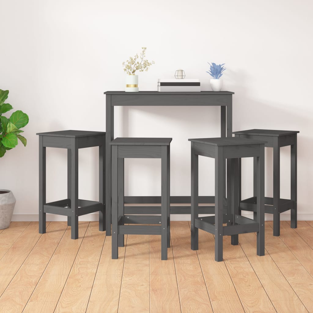 5-tlg. Bar-Set Grau Massivholz Kiefer