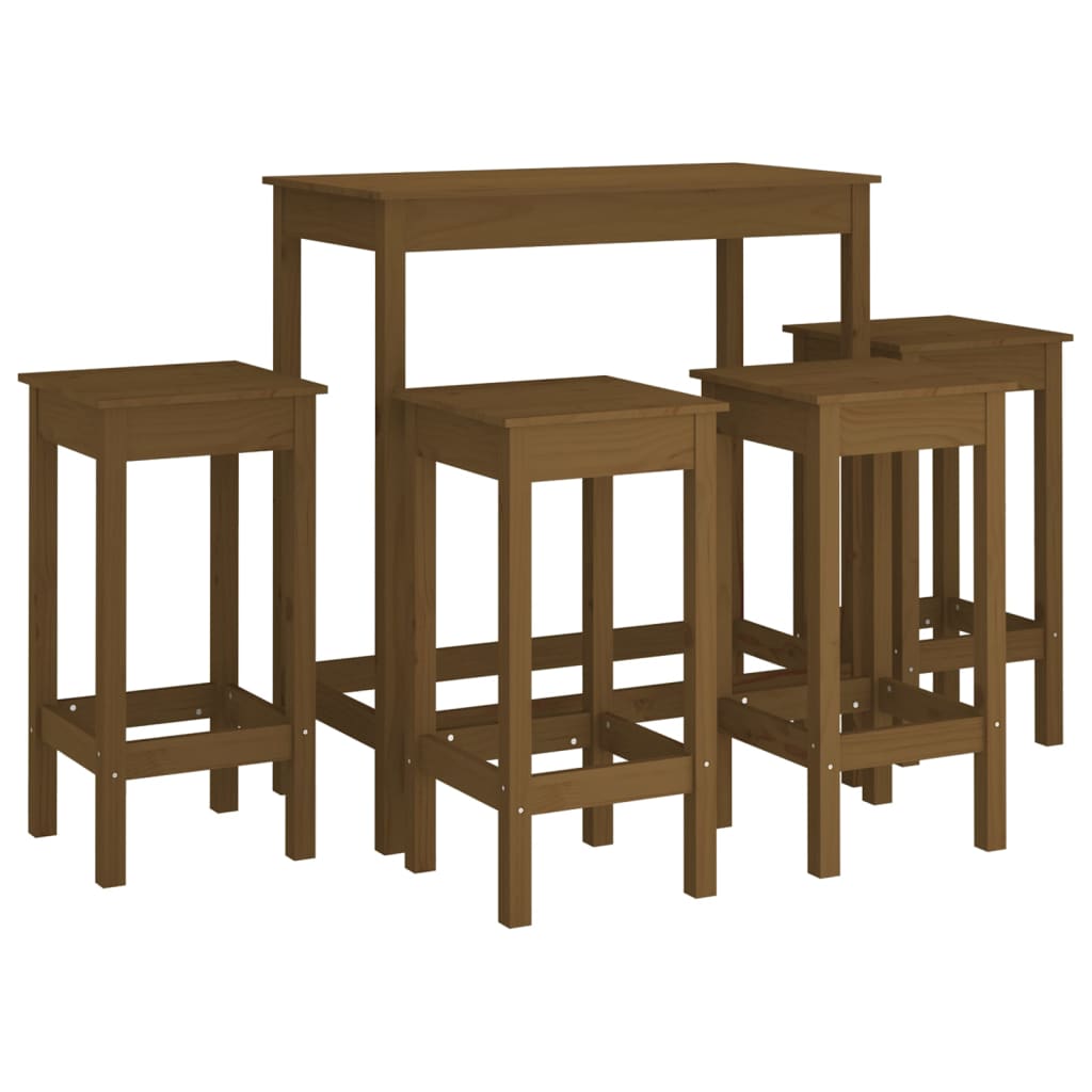 5-tlg. Bar-Set Honigbraun Massivholz Kiefer