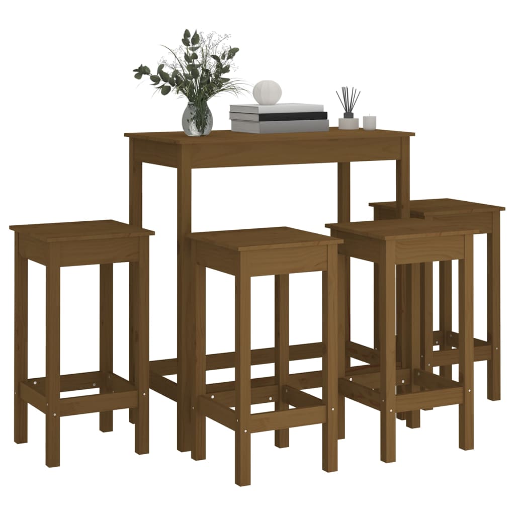 5-tlg. Bar-Set Honigbraun Massivholz Kiefer