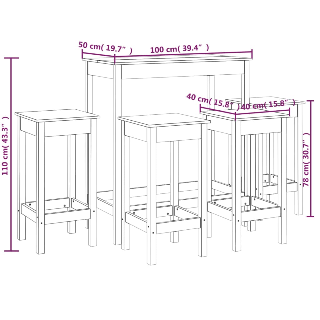 5-tlg. Bar-Set Honigbraun Massivholz Kiefer