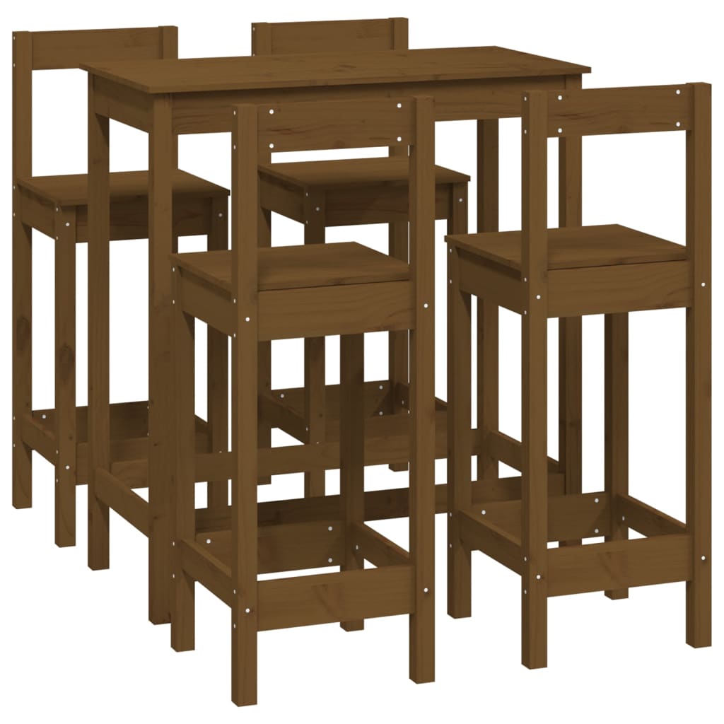 5-tlg. Bar-Set Honigbraun Massivholz Kiefer
