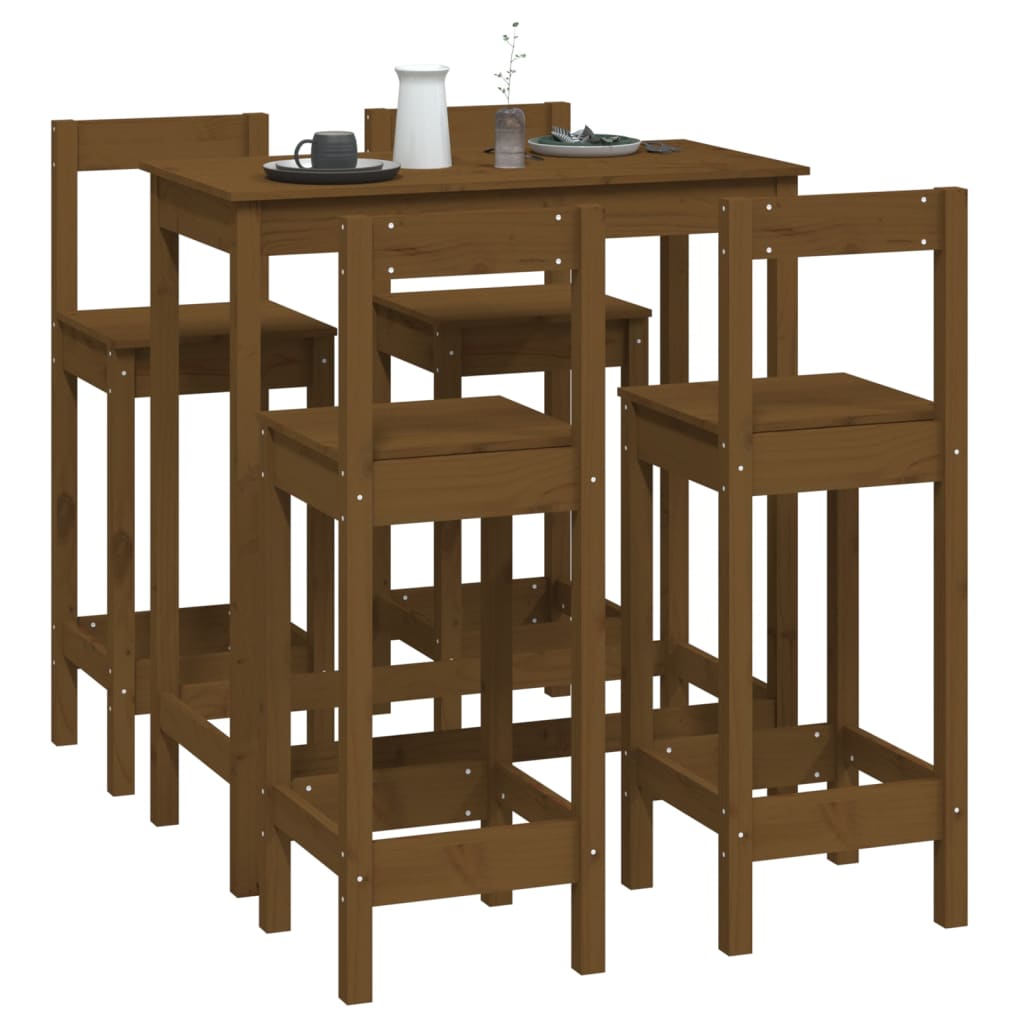 5-tlg. Bar-Set Honigbraun Massivholz Kiefer