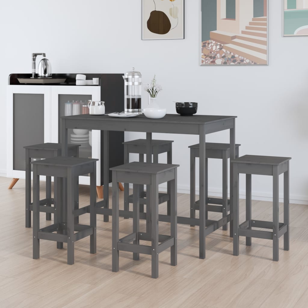 7-tlg. Bar-Set Grau Massivholz Kiefer