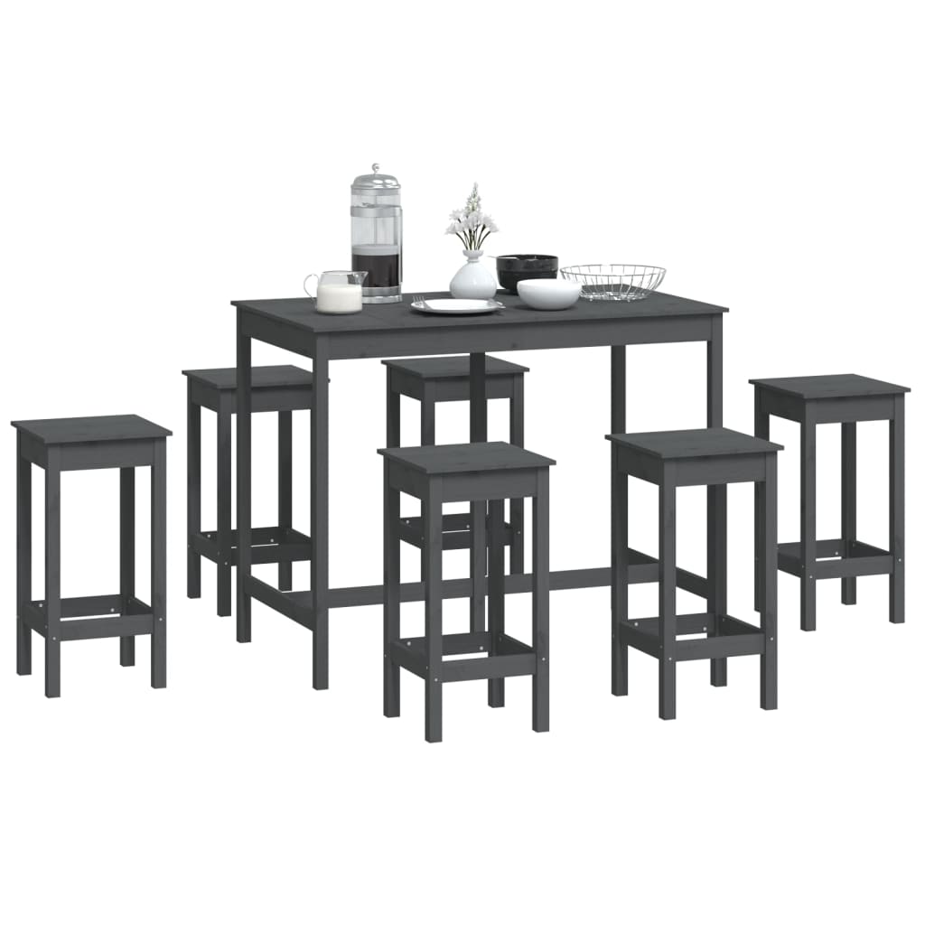 7-tlg. Bar-Set Grau Massivholz Kiefer