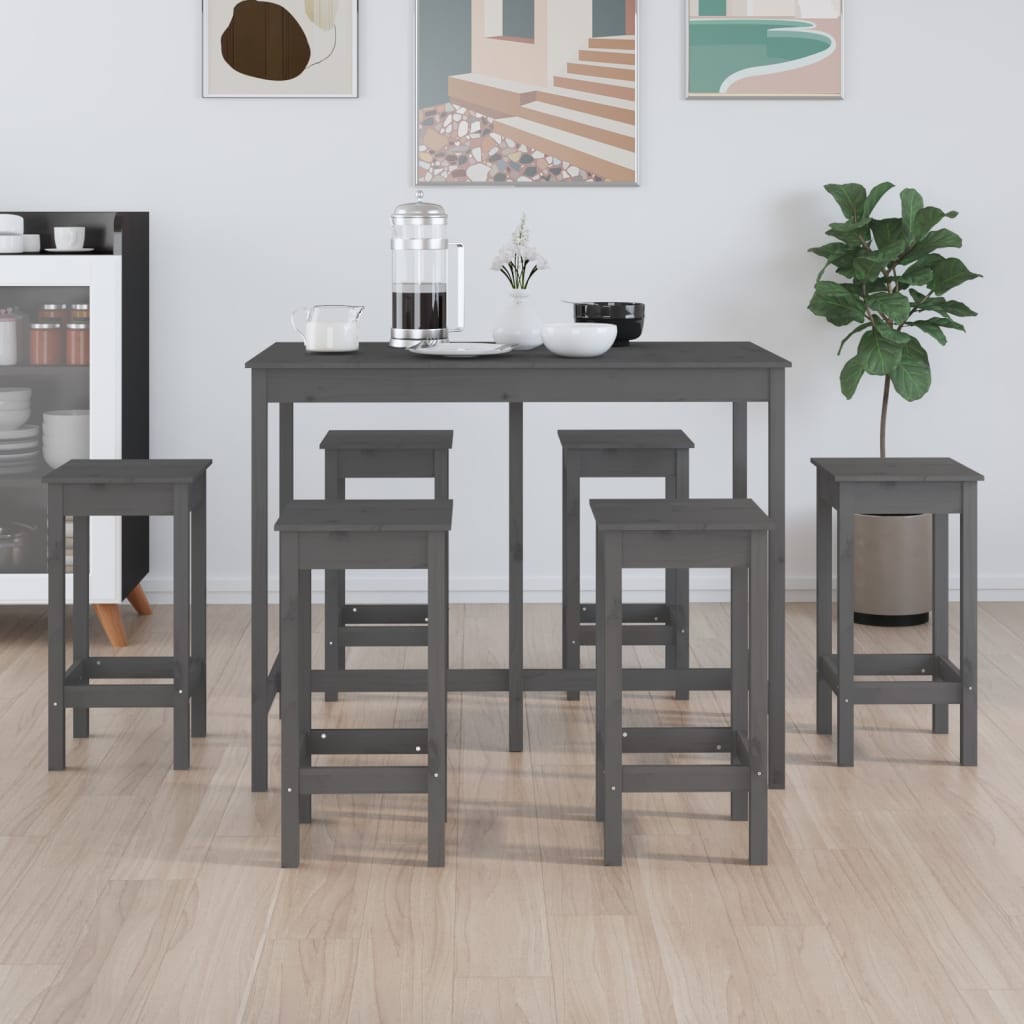 7-tlg. Bar-Set Grau Massivholz Kiefer
