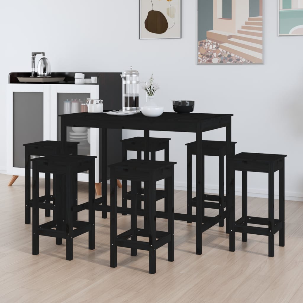 7-tlg. Bar-Set Schwarz Massivholz Kiefer