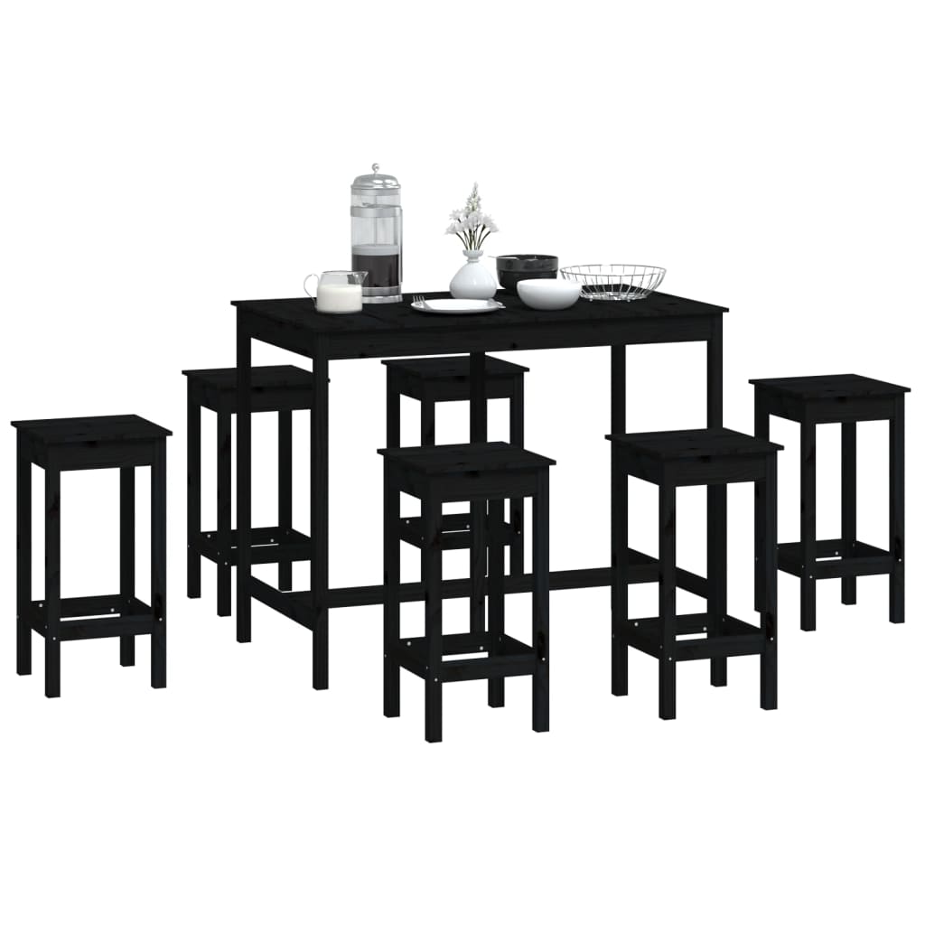 7-tlg. Bar-Set Schwarz Massivholz Kiefer