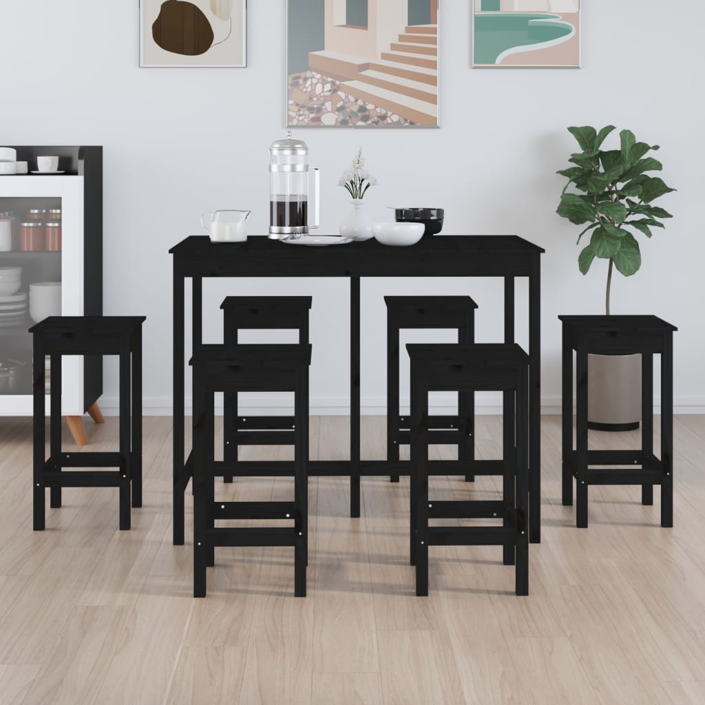 7-tlg. Bar-Set Schwarz Massivholz Kiefer