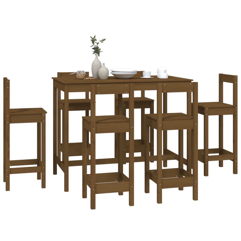 7-tlg. Bar-Set Honigbraun Massivholz Kiefer