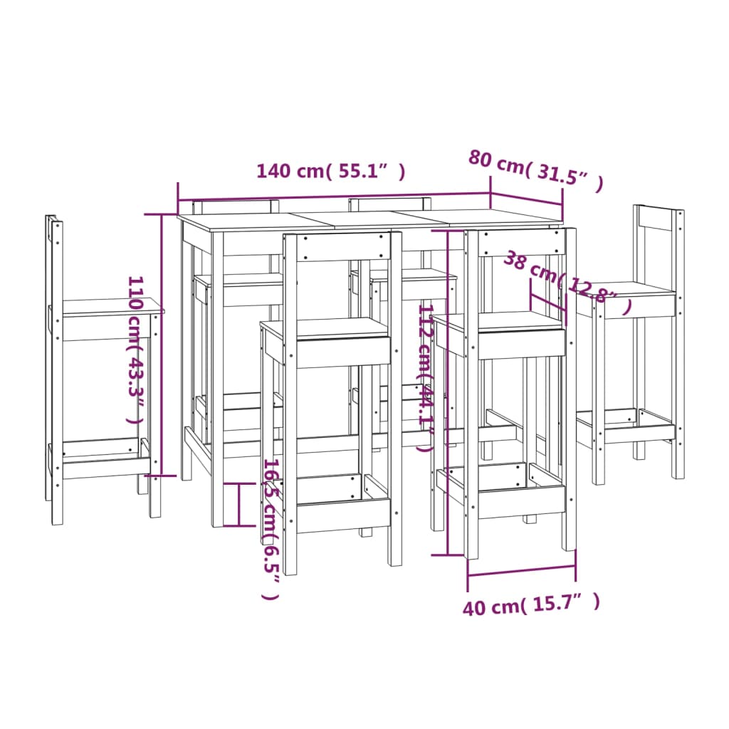 7-tlg. Bar-Set Honigbraun Massivholz Kiefer