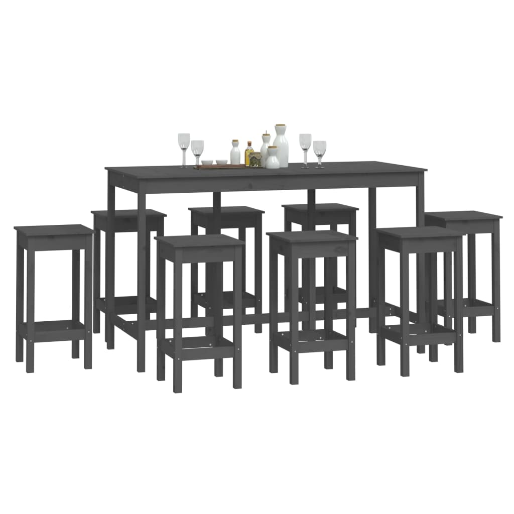 9-tlg. Bar-Set Grau Massivholz Kiefer