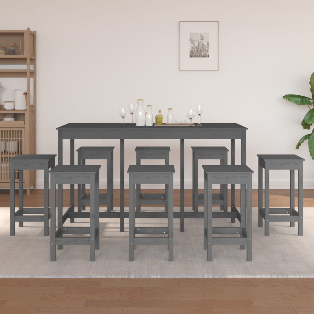 9-tlg. Bar-Set Grau Massivholz Kiefer
